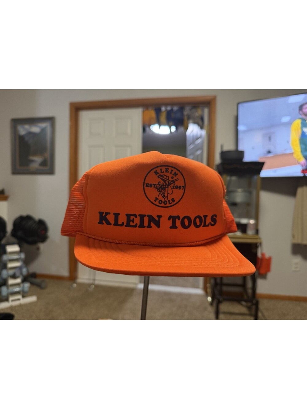 Vintage Klein Tools Logo Trucker Hat Orange Adjustable Mesh
